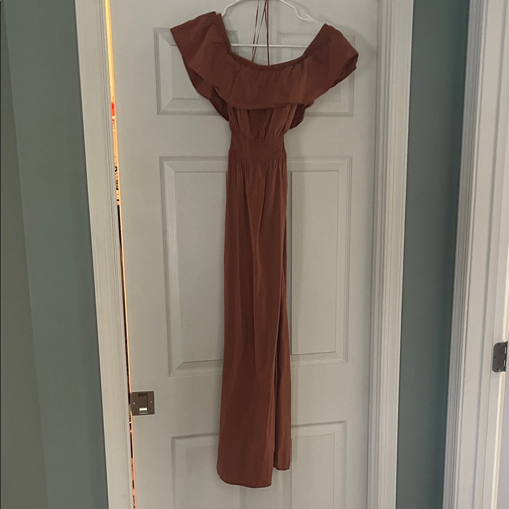 Elegant Off-Shoulder burnt orange Dress
